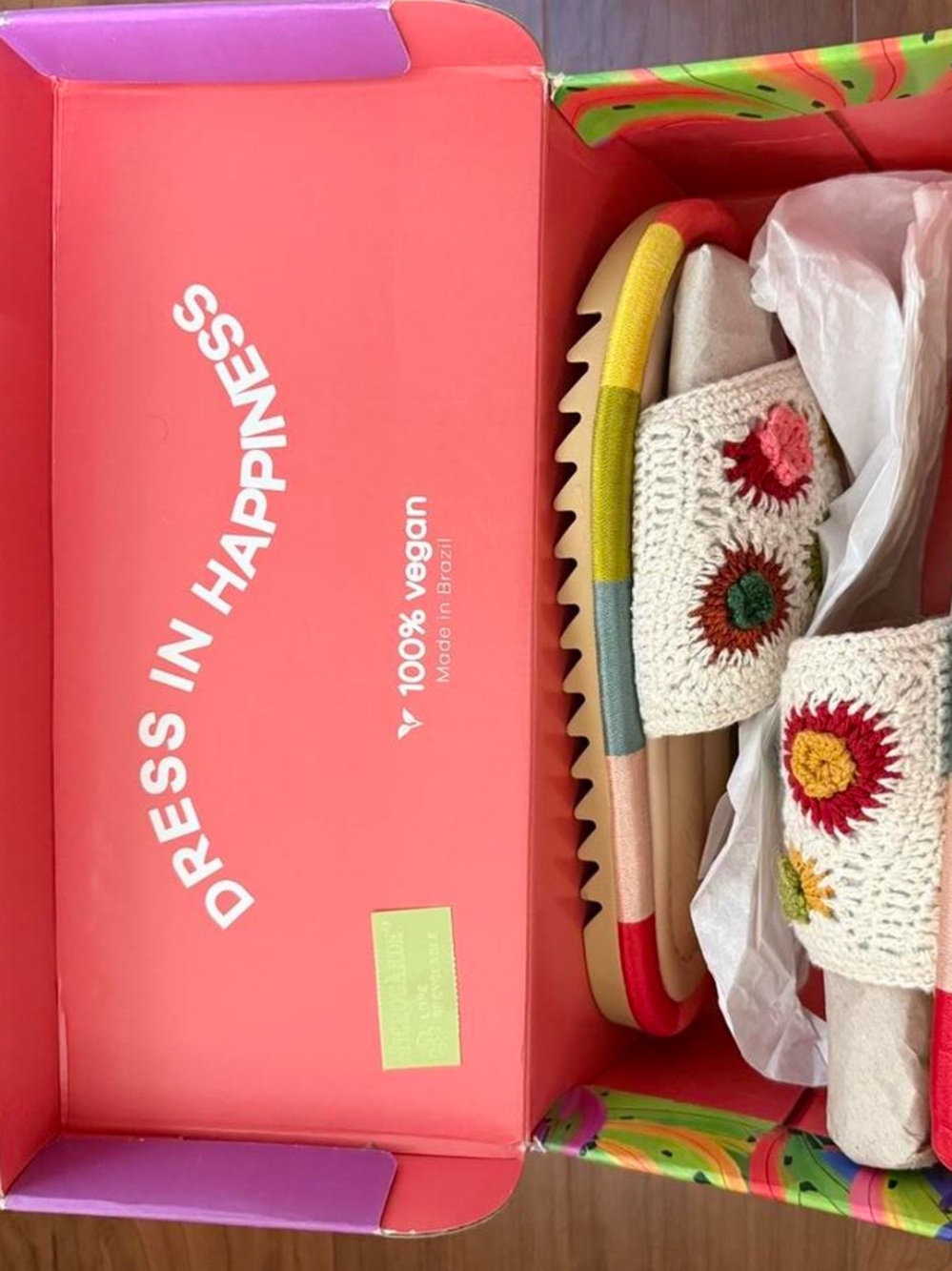 Farm Rio Crochet Flower Slide Sandals Size 10 Rainbow Platform Resort Boho NIB - Picture 2 of 4